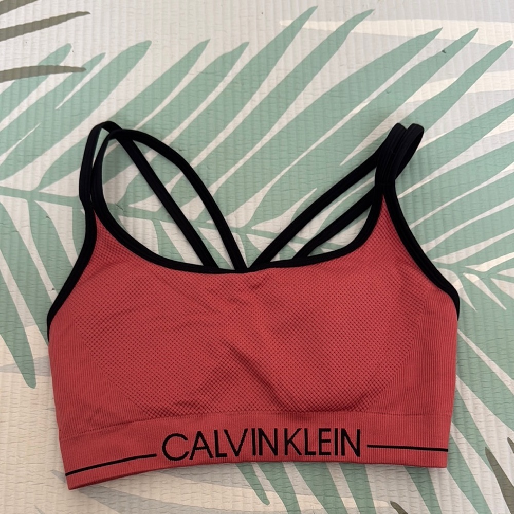 Calvin Klein Pink and Black Sports Bra Athletic Cut